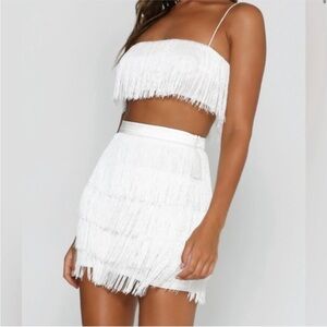 Meshki White Fringe Skirt
